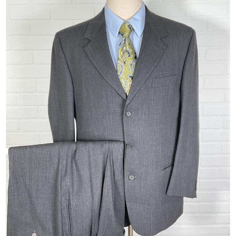 Giorgio Sanetti Suit Men 42/34W Gray Bespoke Super‎ 100s Wool Italy